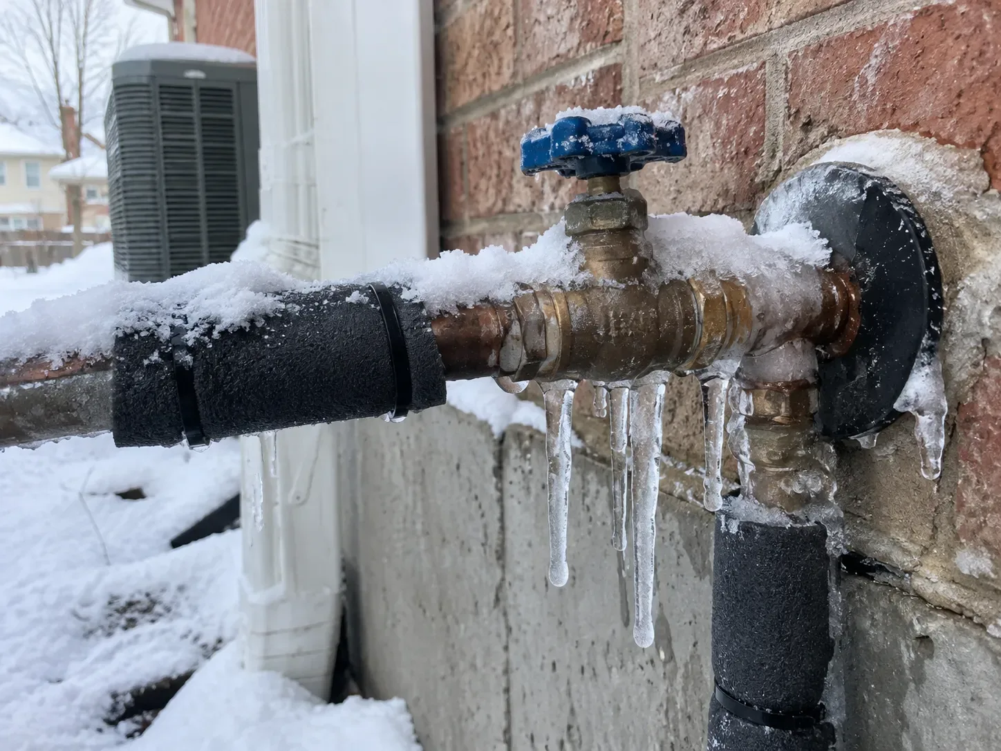 Plumber thawing a frozen water pipe in a St. Catharines basement